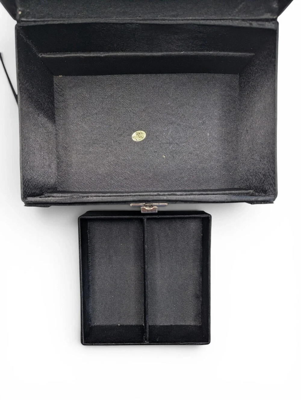 Vintage Asian Brocade Jewelry Box | Black Floral Dragon Mirror & Compartments